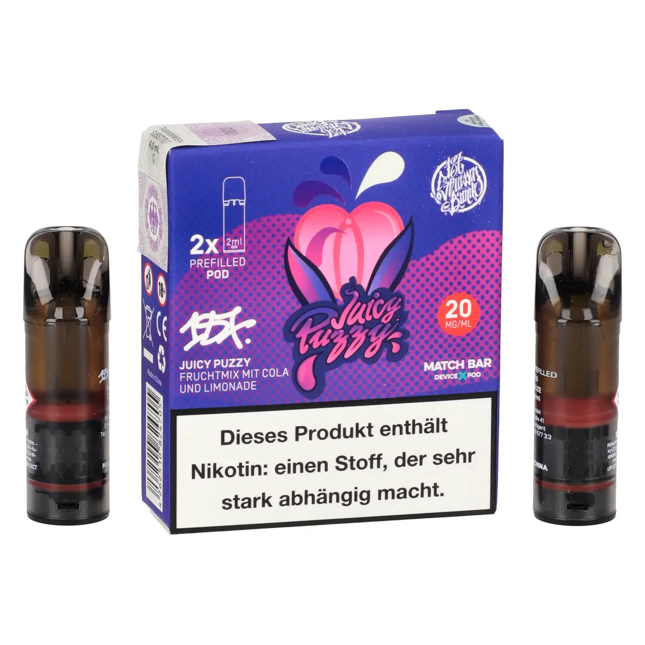 187 Strassenbande POD Juicy Puzzy - Früchtemix Cola Limonade - 2ml Liquid, 2er Pack 187 Pods Juicy Puzzy im 2er Pack