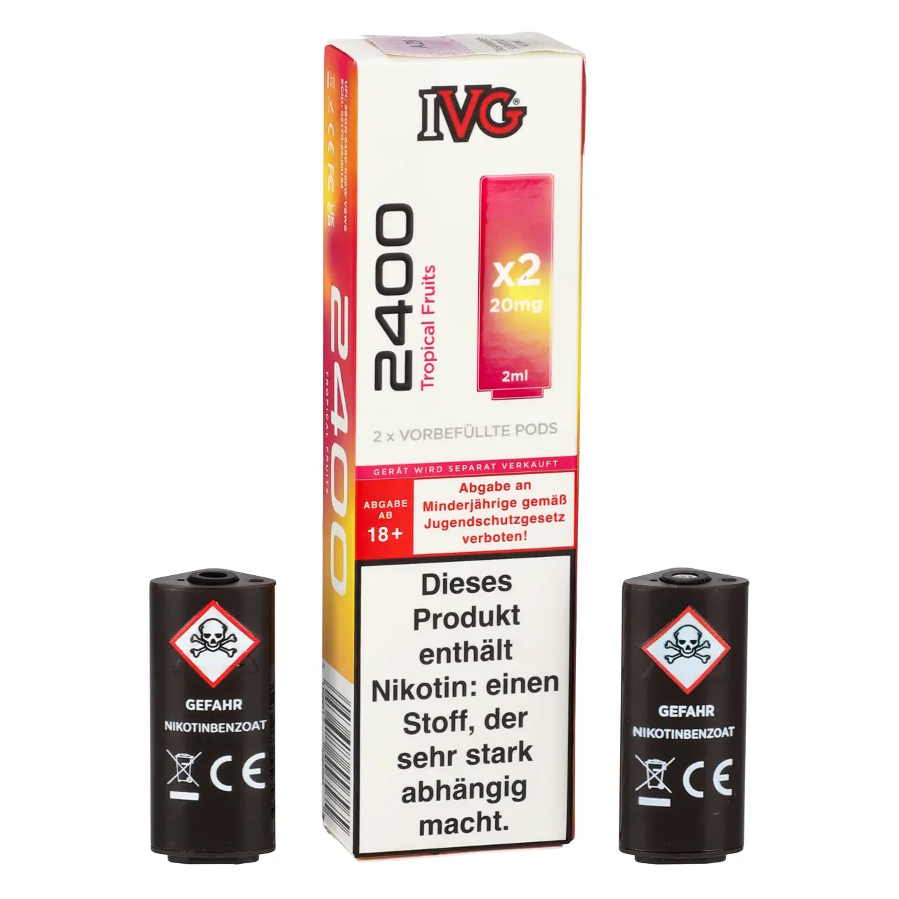IVG 2400 tropischer Früchtemix (Tropical Fruits) Prefilled Pod, 2-er Pack Tropical Fruits - IVG 2400 vorbefüllte Pods für Mehrweg Vape - 2er Packung