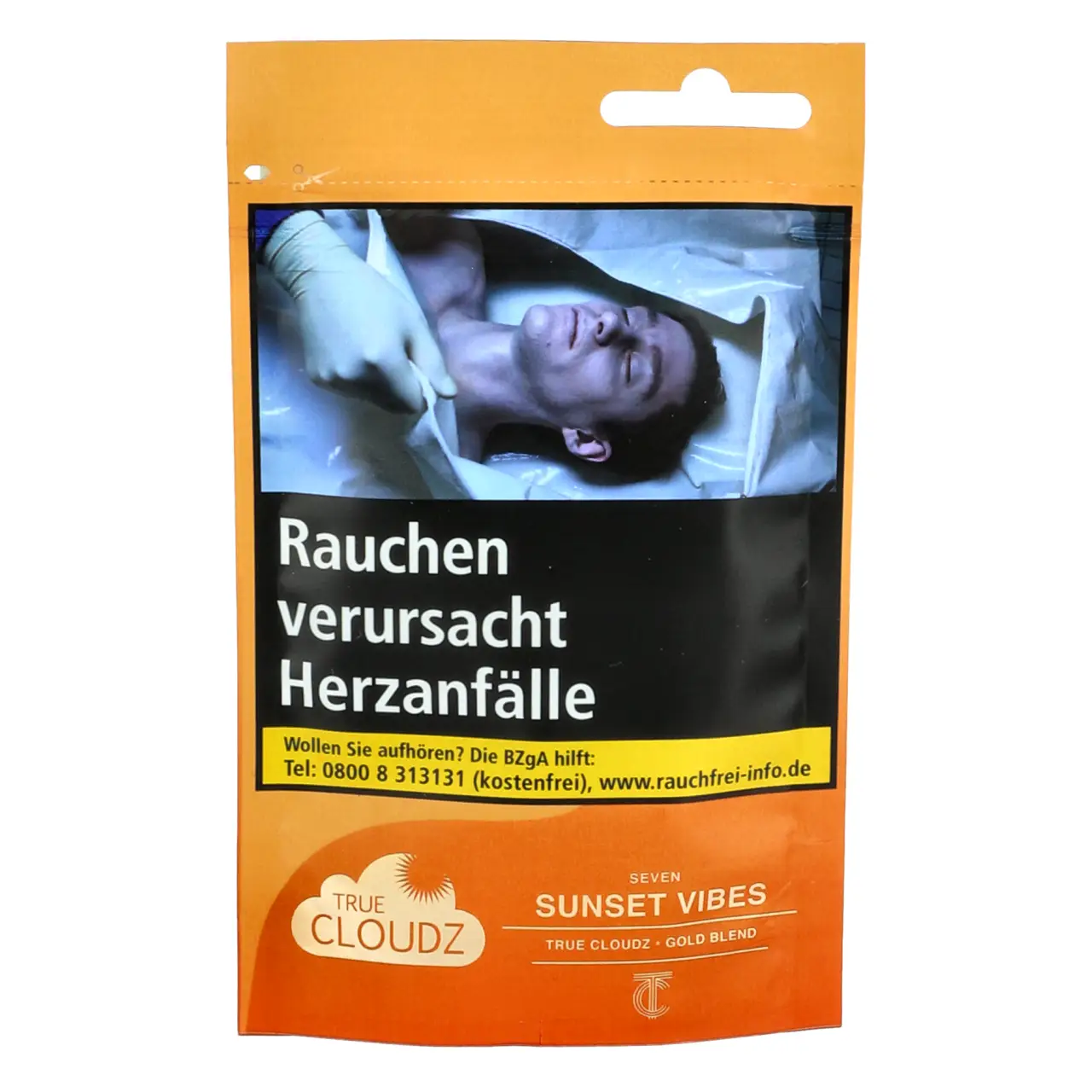 True Cloudz Pfirsich Orange (Seven / Sunset Vibes) Gold Blend Shisha Tabak, 25g True Cloudz Gold Blend Shisha Tabak Sunset Vibes - Pfirsich Orange - 25g