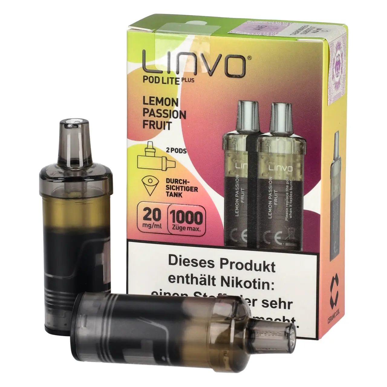 Linvo Pod Lite Plus Zitrone Passionsfrucht (Lemon Passion Fruit) 2ml Liquid Pods, 2-er Pack Lemon Passion Fruit - Linvo Pod Lite Plus Prefilled Pod - 2er Packung