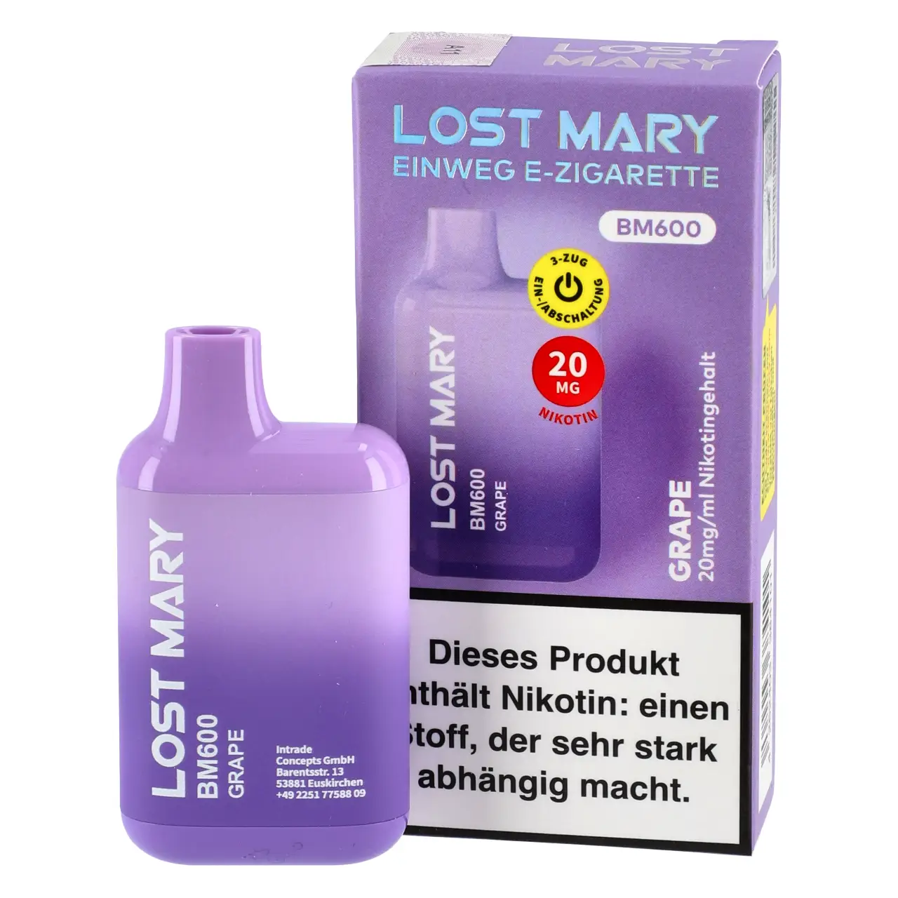 Lost Mary BM600 Traube (Grape) Einweg E-Shisha, 2ml Grape - Lost Mary Einweg Vape by Elfbar