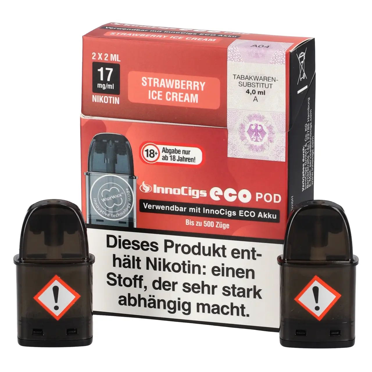 InnoCigs Eco Pod Erdbeere Eiscreme (Strawberry Ice Cream) Liquid 2ml, 2-er Pack Strawberry Ice Cream - Innocigs Eco Pod befüllt mit 2ml Liquid - für ECO Akku - 2er Packung