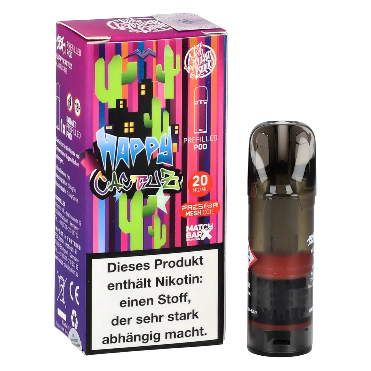 Happy Cactuz - 187 Strassenbande Prefilled Pod für Mehrweg Vape - befüllt mit 2ml Liquid - MatchBar X kompatibel