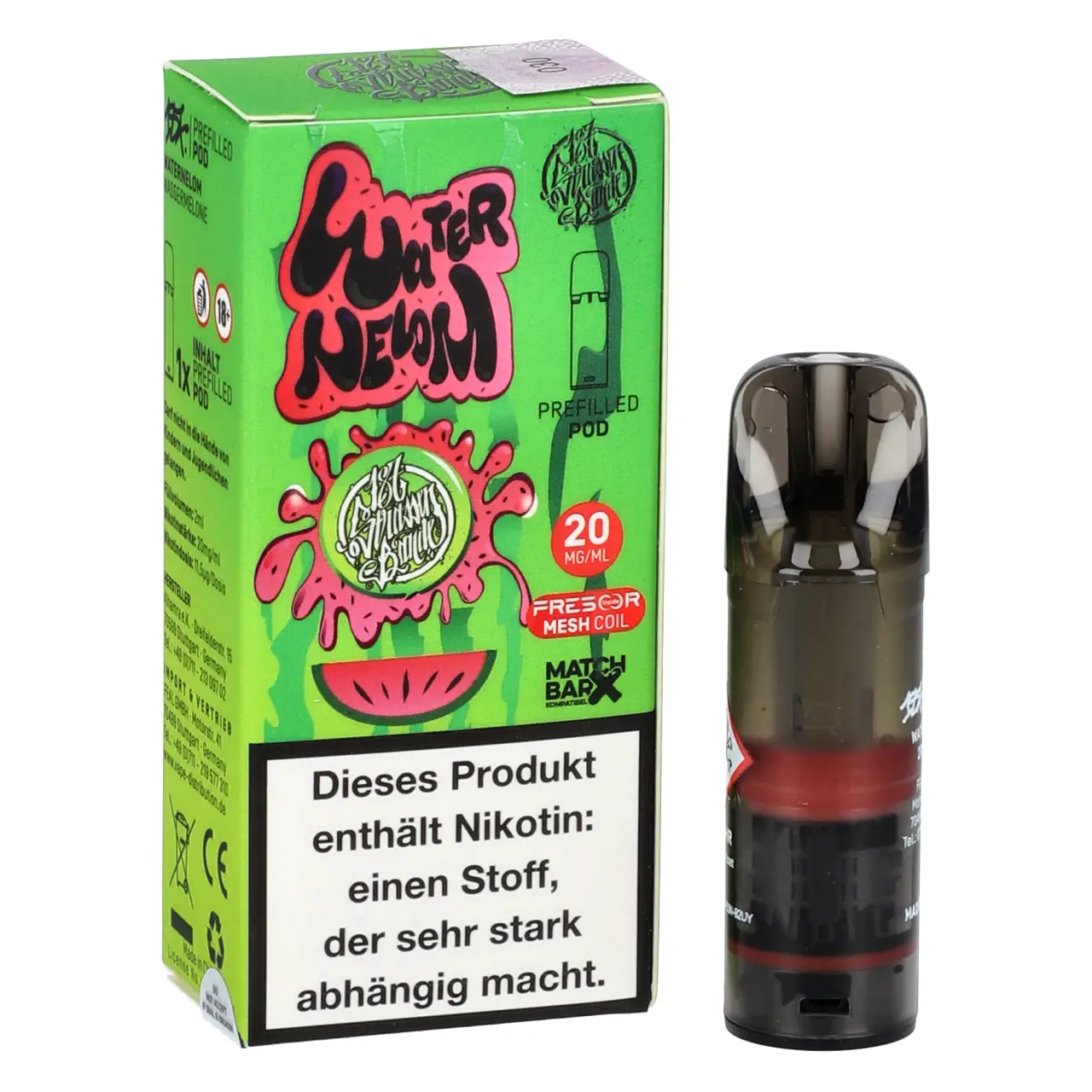 187 Strassenbande POD Wassermelone (Waternelom) Prefilled mit 2ml Liquid Waternelom - 187 Strassenbande Prefilled Pod für Mehrweg Vape - befüllt mit 2ml Liquid - MatchBar X kompatibel