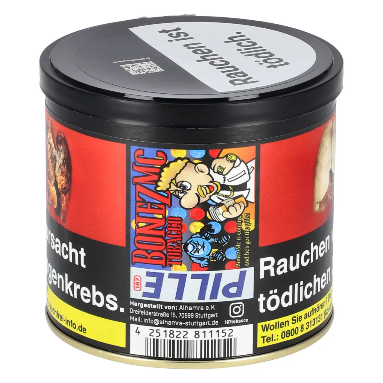 187 Tabak Pille - Bonez MC - Früchtemix Honigmelone Ice - Shisha Tabak 200g 187 Tabak Pille - Bonez MC - 200g Dose