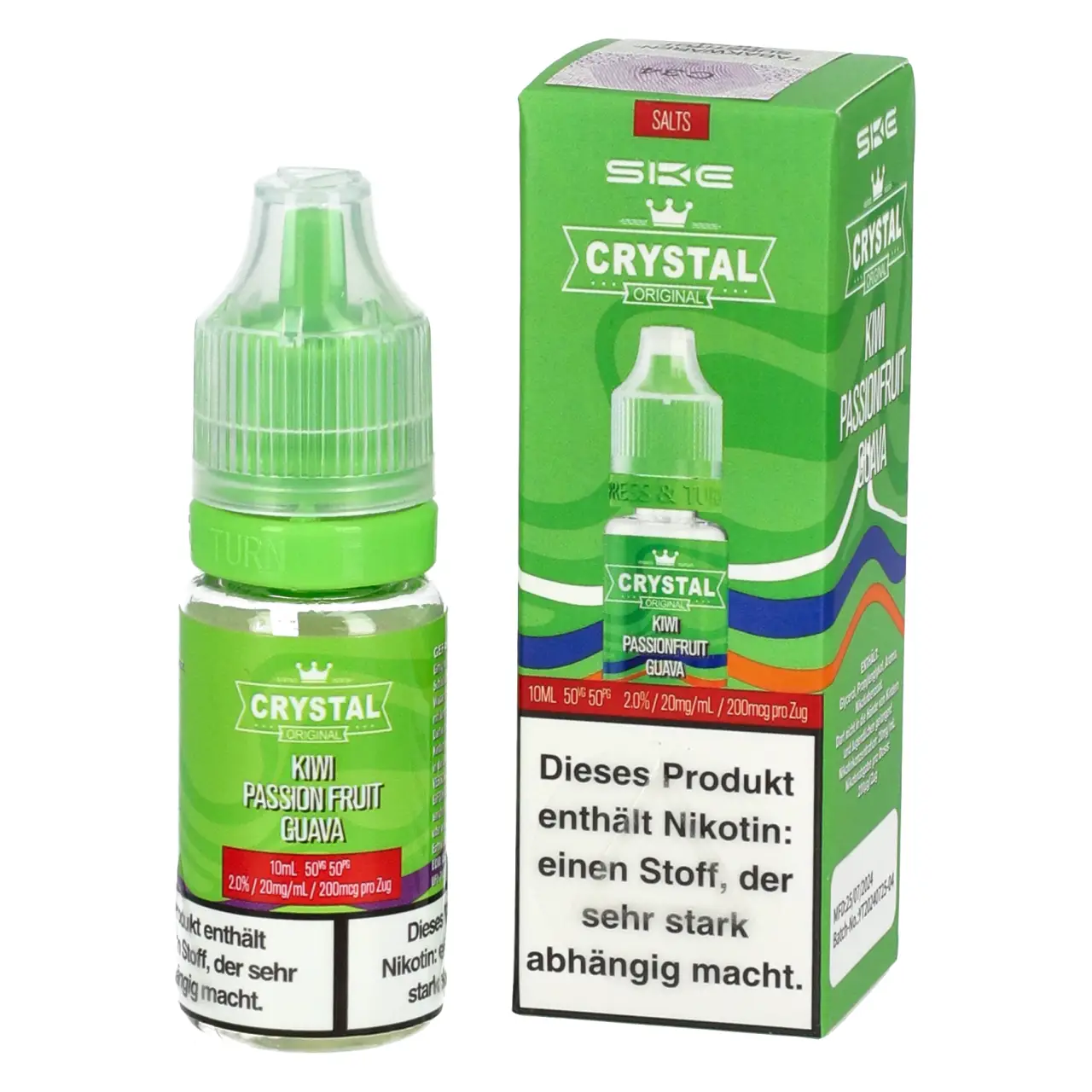 SKE Crystal Kiwi Maracuja Guave (Kiwi Passionfruit Guava) Nikotinsalz Liquid, 10ml SKE Crystal Kiwi Passion Fruit Guava Nikotinsalz Liquid