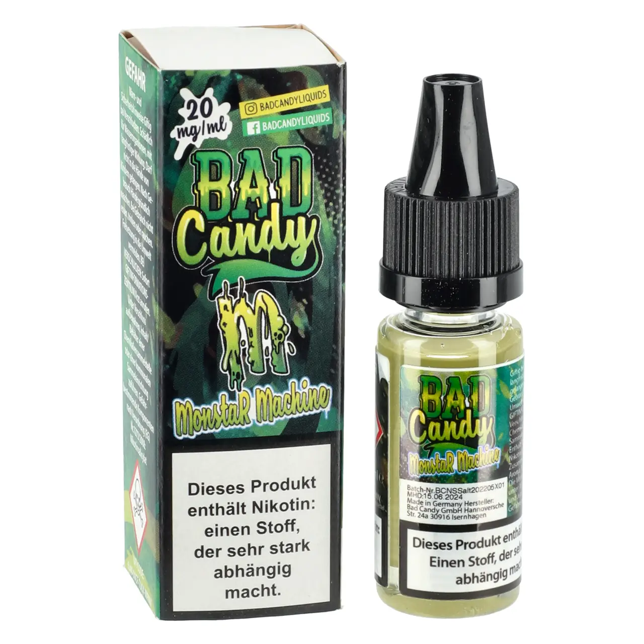 Bad Candy erfrischender Energy-Drink (Monstar Machine) Nikotinsalz Liquid, 10ml Monstar Machine - Bad Candy Vape Nikotinsalz Liquid für Mehrweg Vape - 10ml