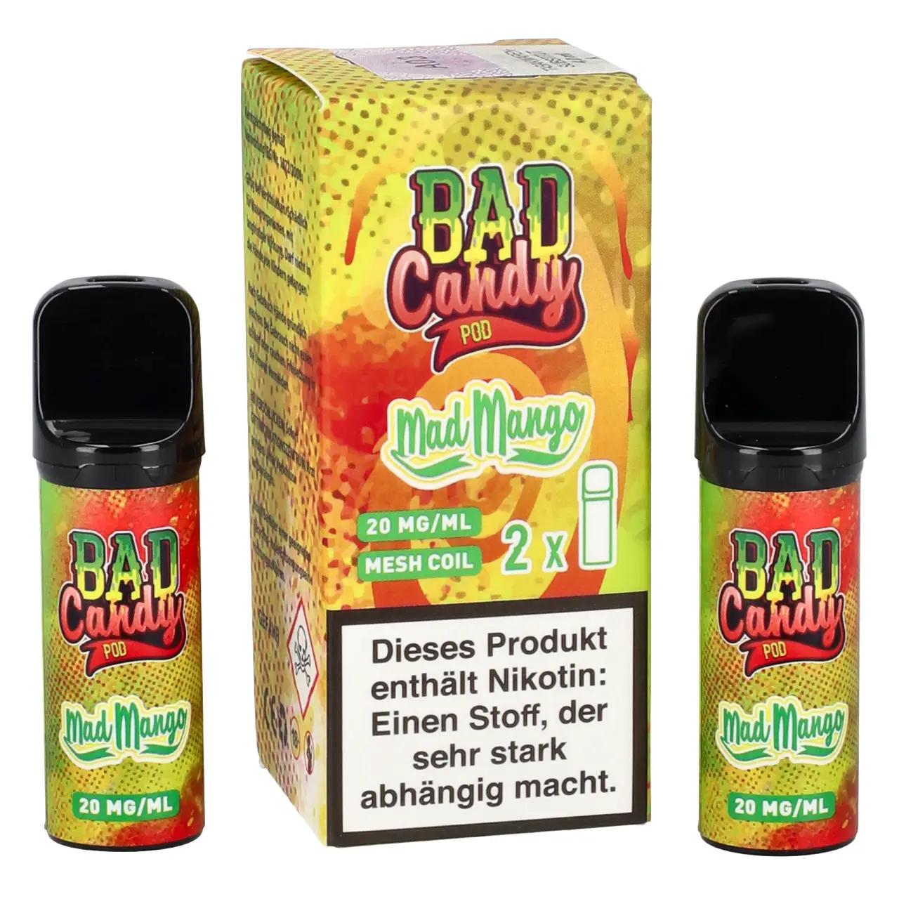 Mad Mango - Bad Candy Pod für Mehrweg Vape - befüllt mit 2ml Liquid - ELFA kompatibel - 2er Packung