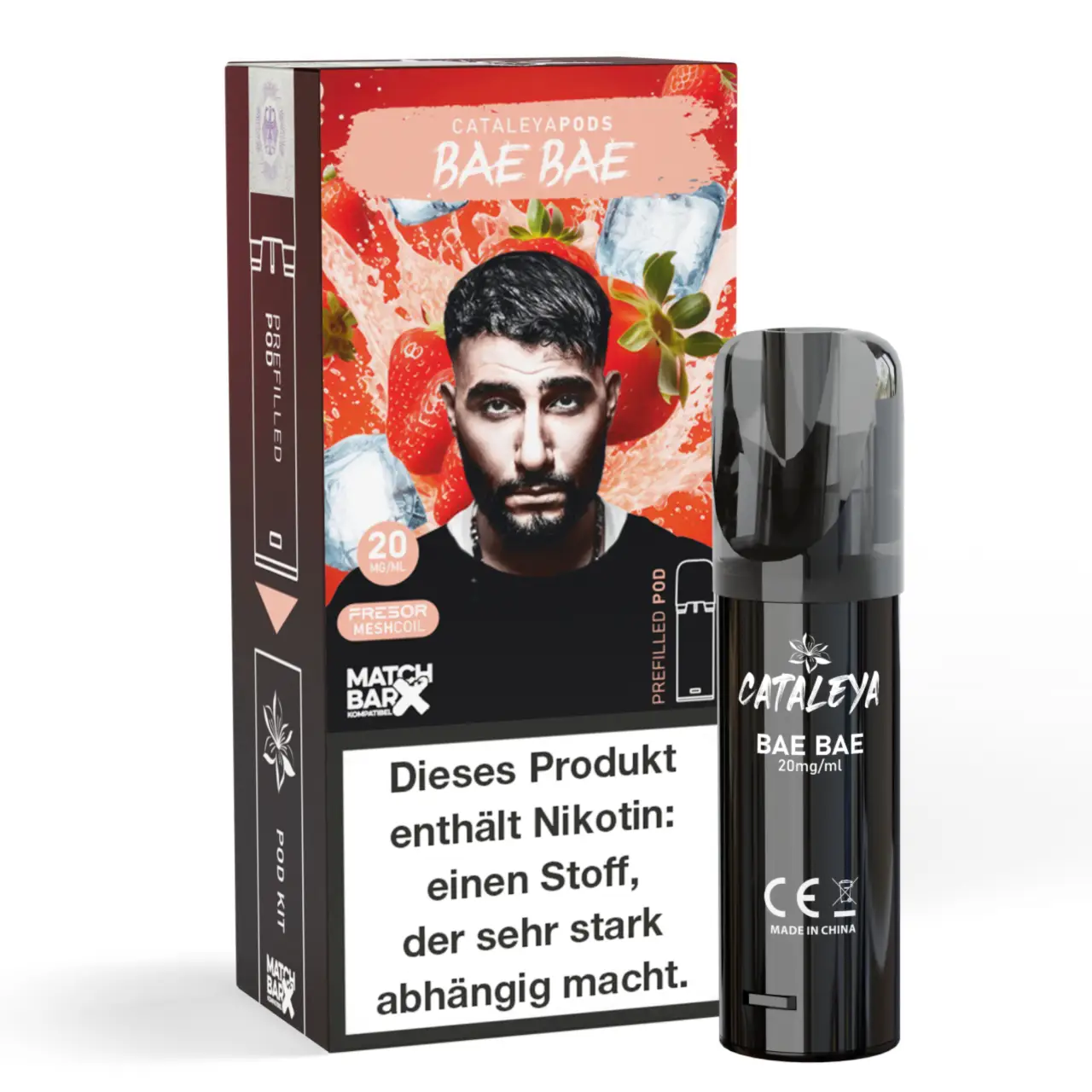 Cataleya POD Erdbeere Menthol (Bae Bae) Prefilled mit 2ml Liquid Bae Bae - Cataleya by Samra Prefilled Pod für Mehrweg Vape - befüllt mit 2ml Liquid - MatchBar X kompatibel