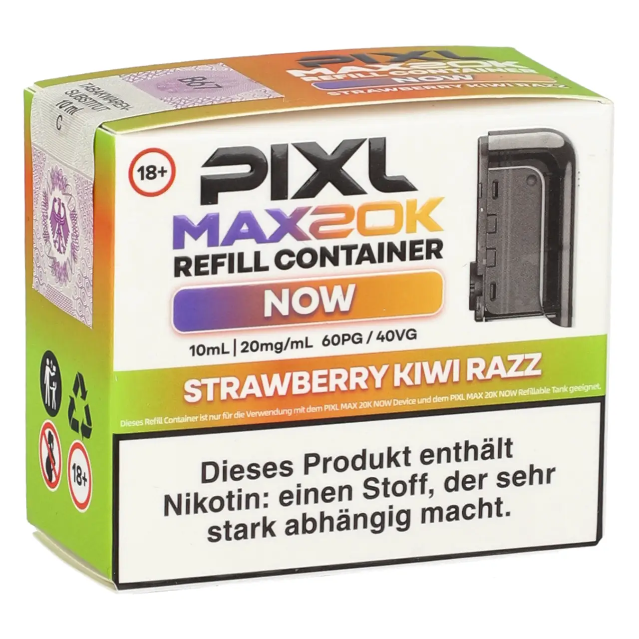 Pixl Max 20K Now Strawberry Kiwi Razz (Erdbeere Kiwi) Refill Container - 10 ml Liquid Tank Pixl Max 20K Now Refill Container Strawberry Kiwi Razz