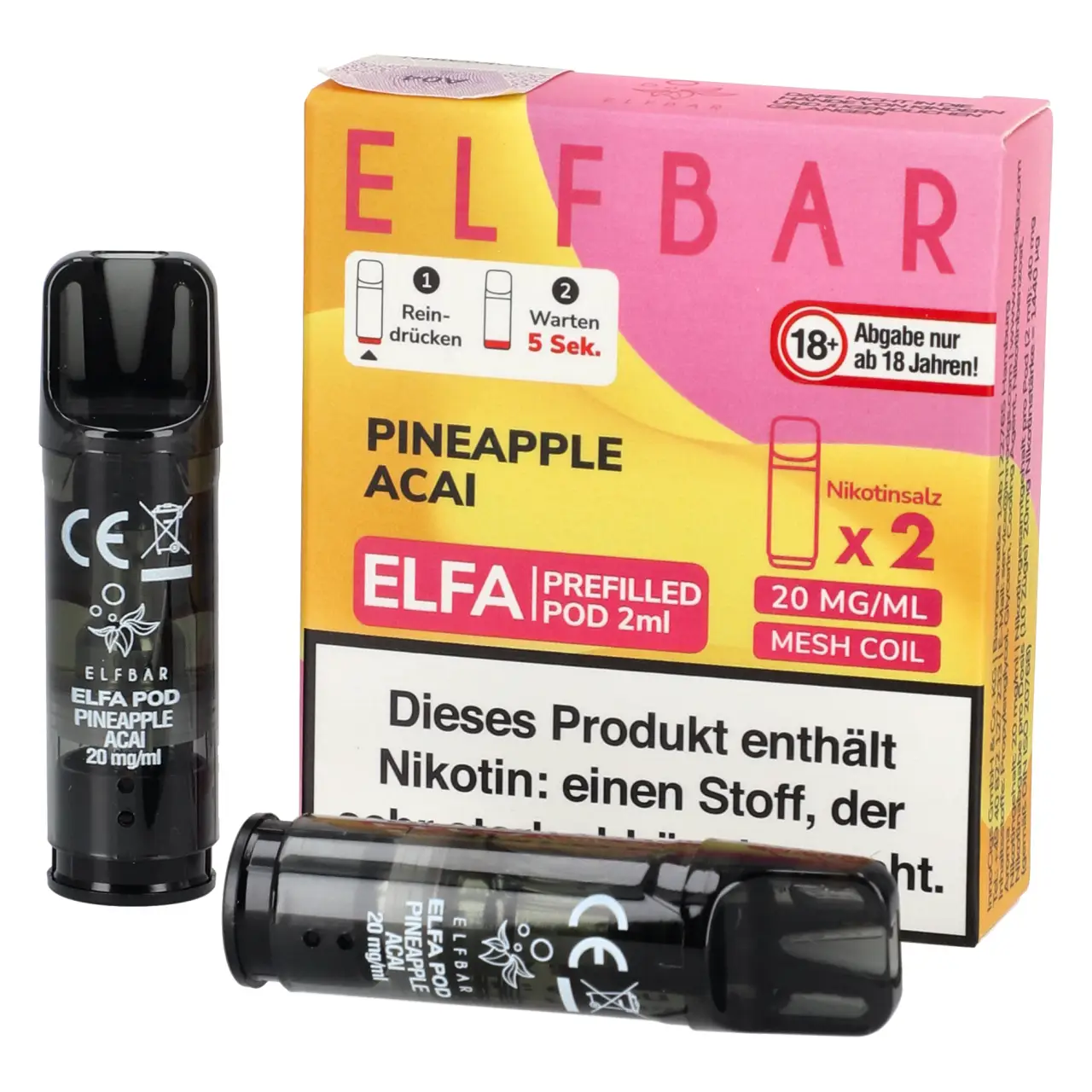 Pineapple Acai - Elf Bar ELFA Prefilled POD für Mehrweg Vape - befüllt mit 2ml Liquid - 2er Packung