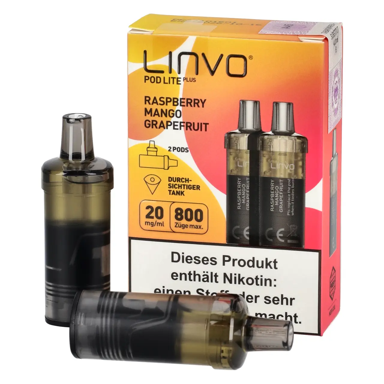 Linvo Pod Lite Plus Himbeere Mango Grapefruit (Raspberry Mango Grapefruit), 2-er Pack Raspberry Mango Grapefruit - Linvo Pod Lite Plus Prefilled Pod - 2er Packung