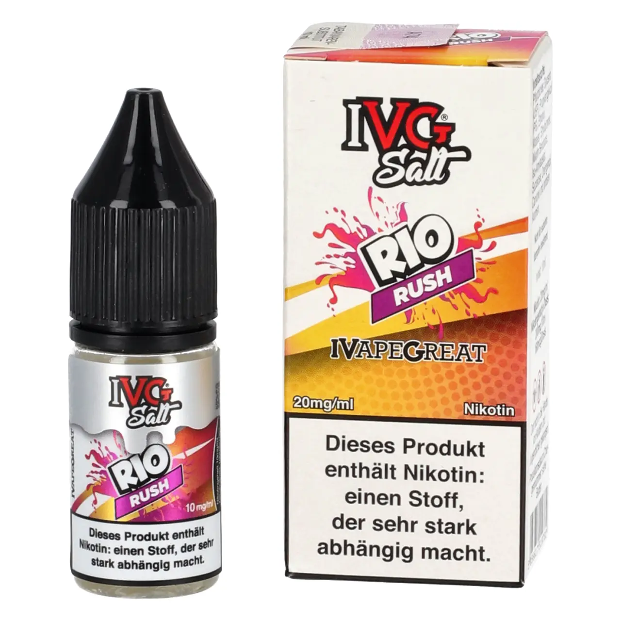 IVG Salt Orange Ananas Banane Maracuja (Rio Rush) Nikotinsalz Liquid, 10ml IVG Salt Rio Rush - Nikotinsalz Liquid in der 10ml Flasche