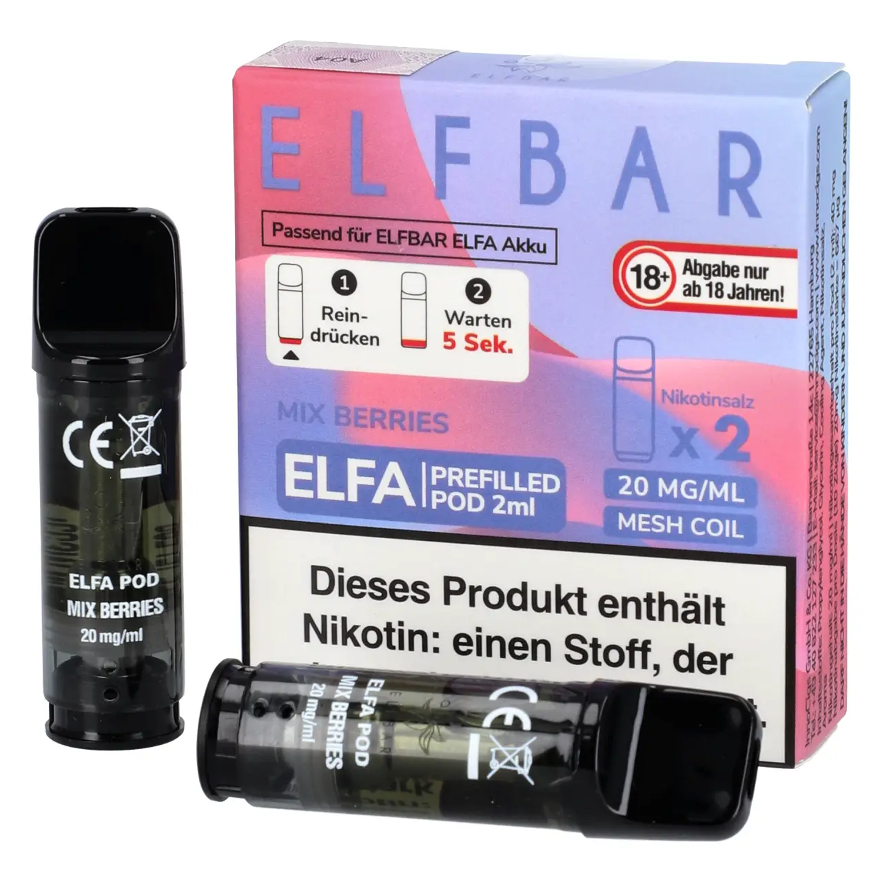 Elf Bar ELFA Pod Beeren-Mix (Mix Berries), 2ml Liquid, 2-er Pack Mix Berries - Elf Bar ELFA Prefilled POD für Mehrweg Vape - befüllt mit 2ml Liquid - 2er Packung