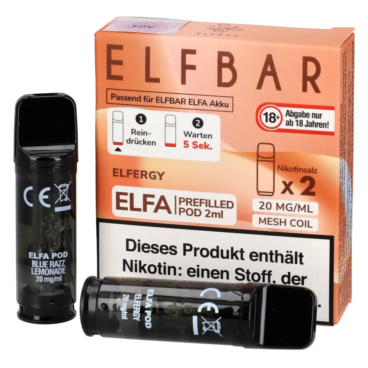 Elfergy - Elf Bar ELFA Prefilled POD für Mehrweg Vape - befüllt mit 2ml Liquid - 2er Packung