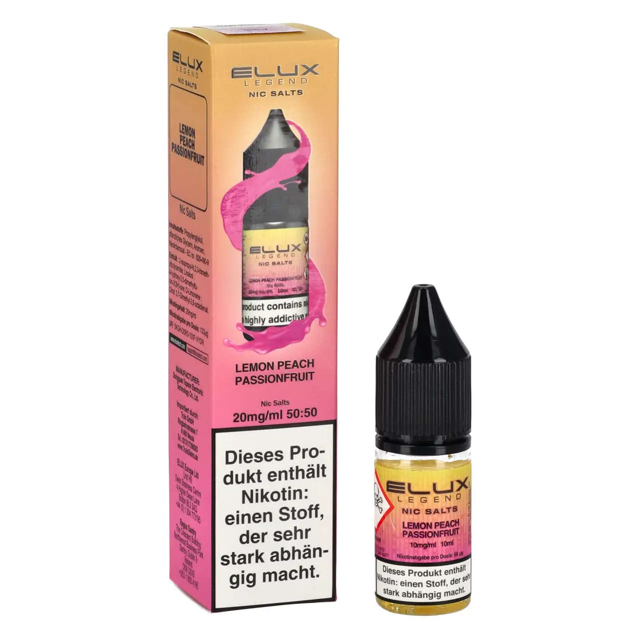 Elux Legend Zitrone Pfirsich Passionsfrucht (Lemon Peach Passion) Nikotinsalz Liquid, 10ml Elux Legend Lemon Peach Passionfruit - Nikotinsalz Liquid 10ml