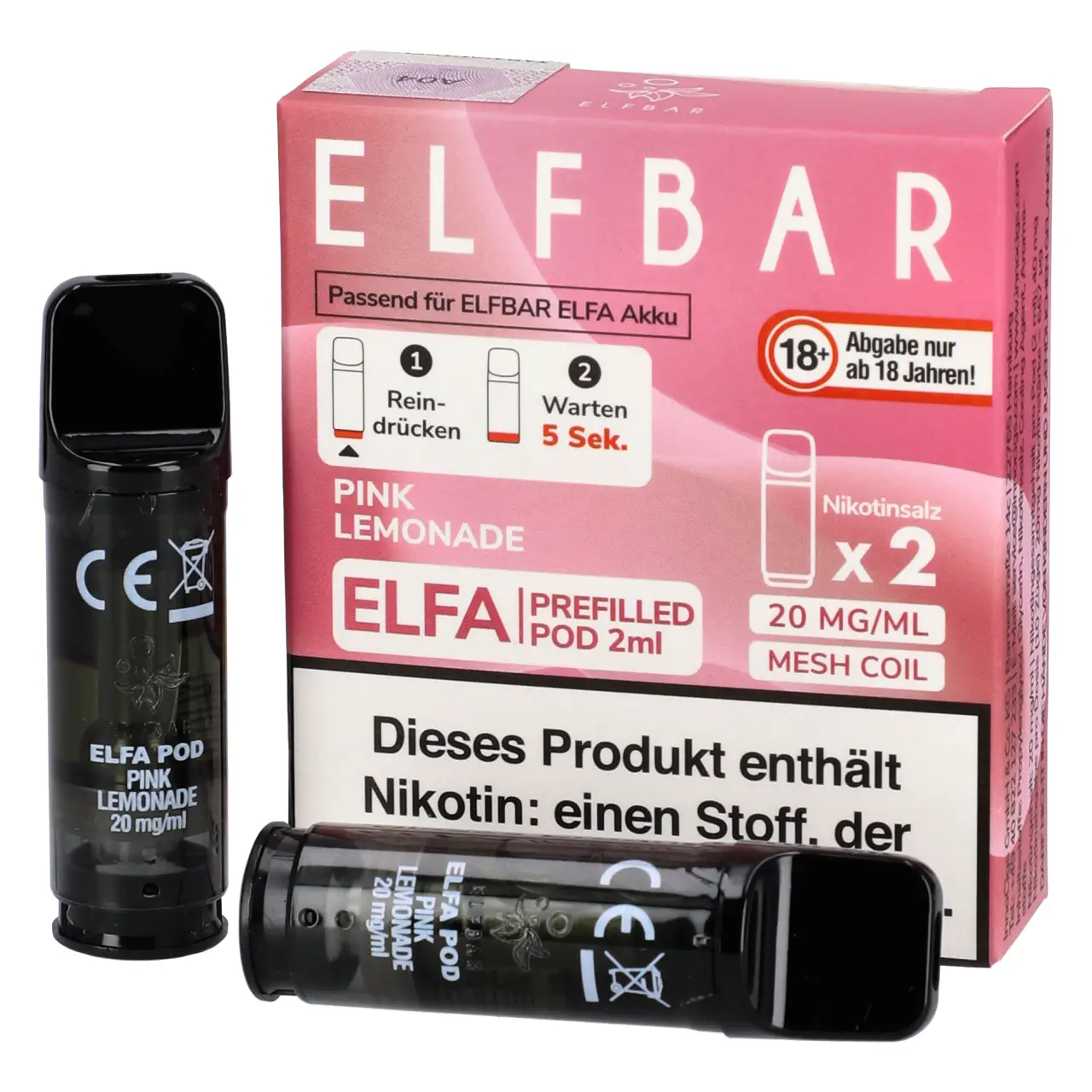 Pink Lemonade - Elf Bar ELFA Prefilled POD für Mehrweg Vape - befüllt mit 2ml Liquid - 2er Packung