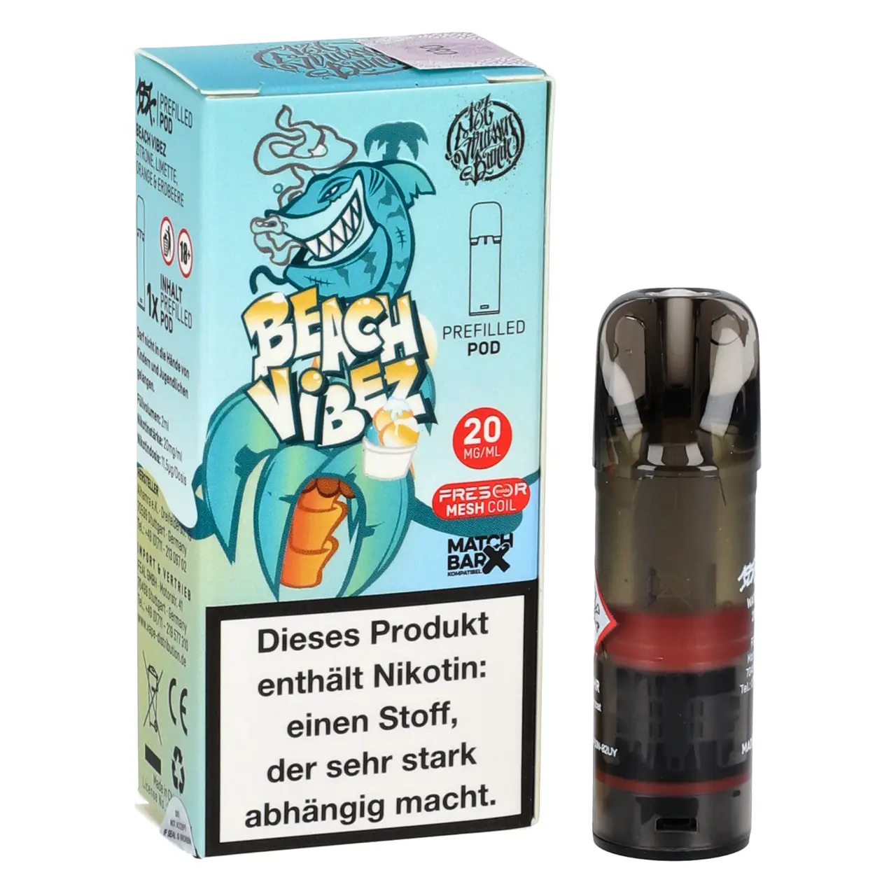 187 Strassenbande POD Zitrone Limette Orange Erdbeere (Beach Vibez) Prefilled mit 2ml Liquid Beach Vibez - 187 Strassenbande Prefilled Pod für Mehrweg Vape - befüllt mit 2ml Liquid - MatchBar X kompatibel