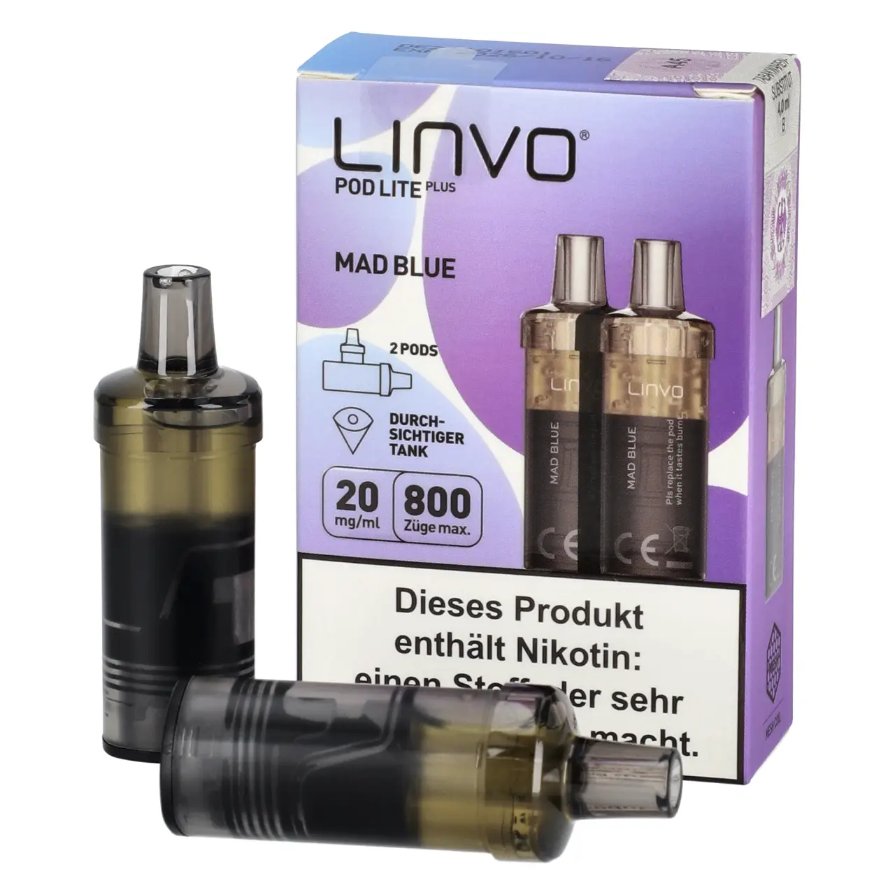 Linvo Pod Lite Plus Himbeere Brombeere Blaubeere (Mad Blue) 2ml Liquid Pods, 2-er Pack Mad Blue - Linvo Pod Lite Plus Prefilled Pod - 2er Packung