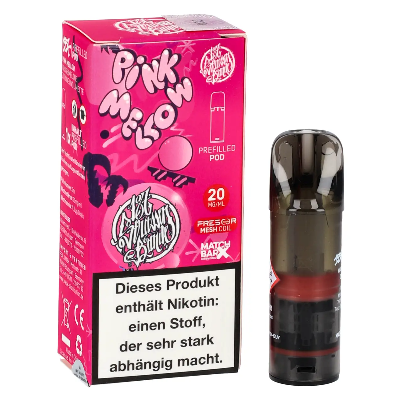 Pink Mellow - 187 Strassenbande Prefilled Pod für Mehrweg Vape - befüllt mit 2ml Liquid - MatchBar X kompatibel