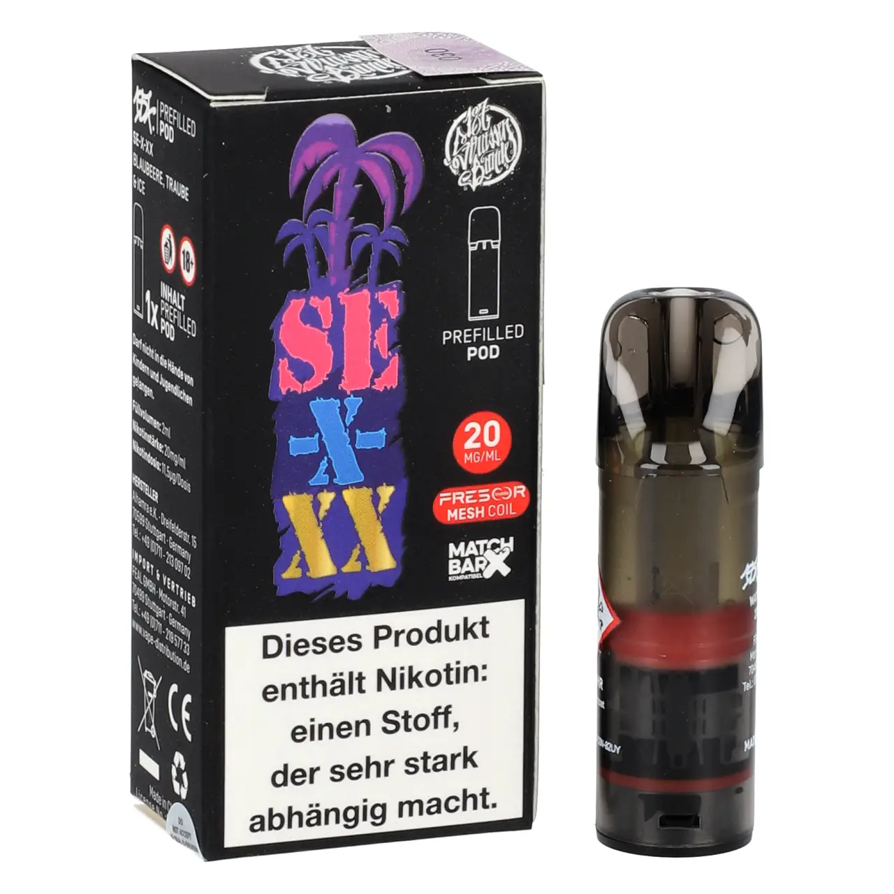 187 Strassenbande POD Blaubeere Traube Ice (SE-X-XX) Prefilled mit 2ml Liquid SE-X-XX - 187 Strassenbande Prefilled Pod für Mehrweg Vape - befüllt mit 2ml Liquid - MatchBar X kompatibel