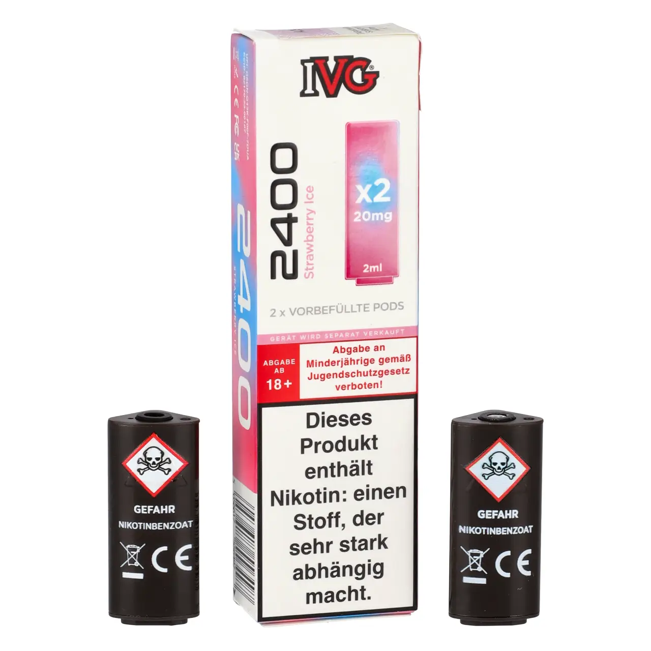 Strawberry Ice - IVG 2400 vorbefüllte Pods für Mehrweg Vape - 2er Packung