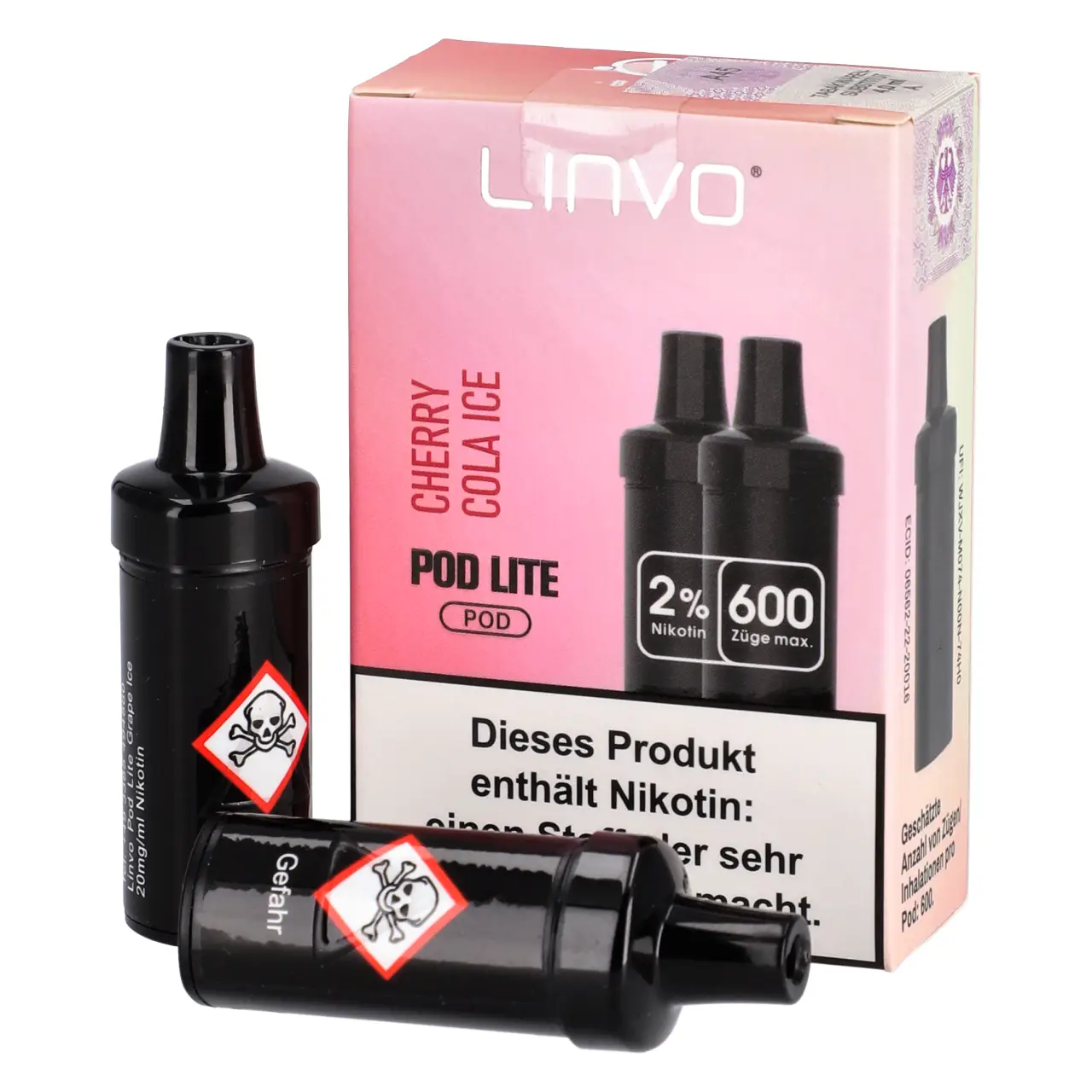 Linvo Pod Lite kühle Kirsche Cola (Cherry Cola Ice) 2ml Liquid Pods, 2-er Pack Cherry Cola Ice - Linvo Pod Lite Prefilled Pod - 2er Packung
