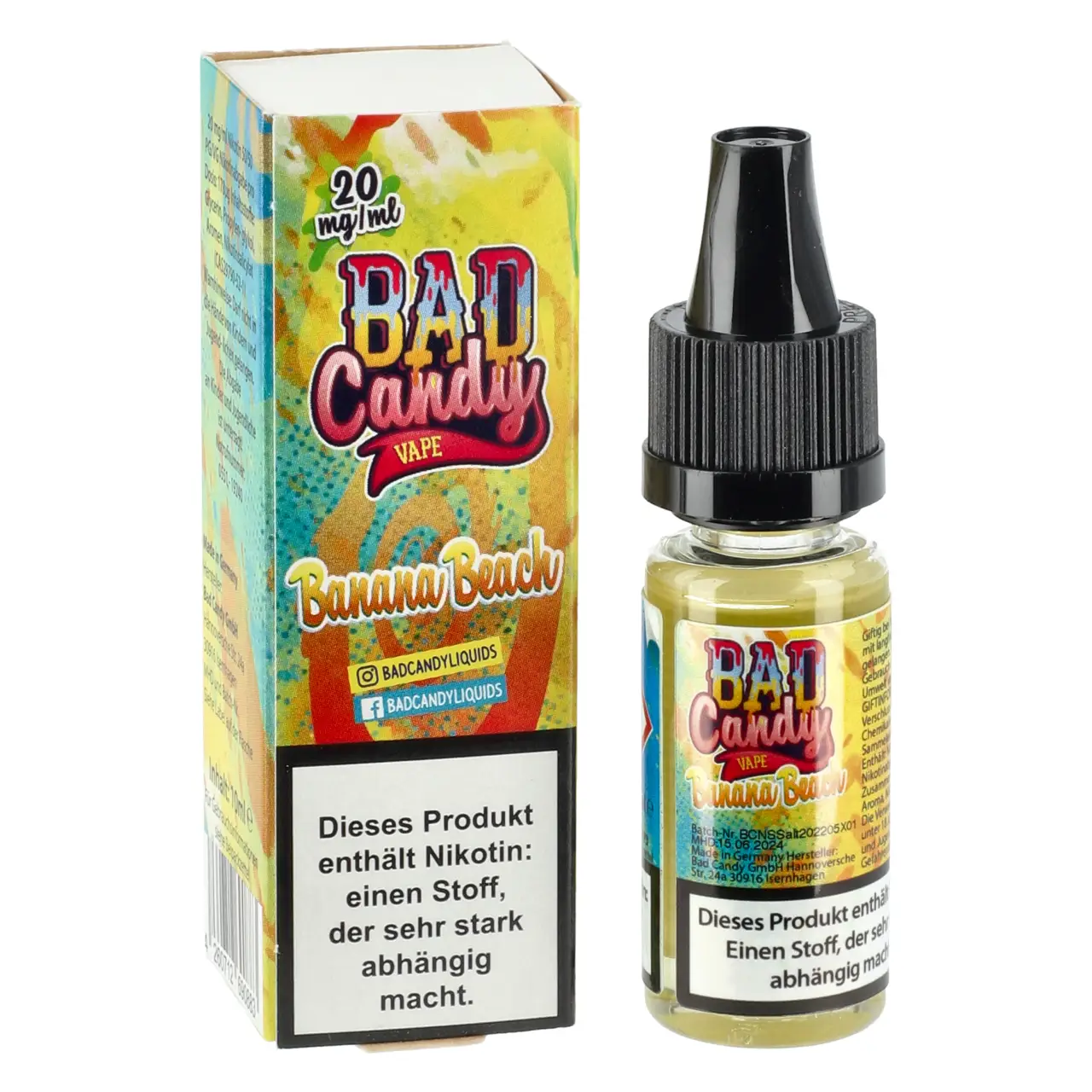Bad Candy kühle Banane Milch Vanille (Banana Beach) Nikotinsalz Liquid, 10ml Banana Beach - Bad Candy Vape Nikotinsalz Liquid für Mehrweg Vape - 10ml