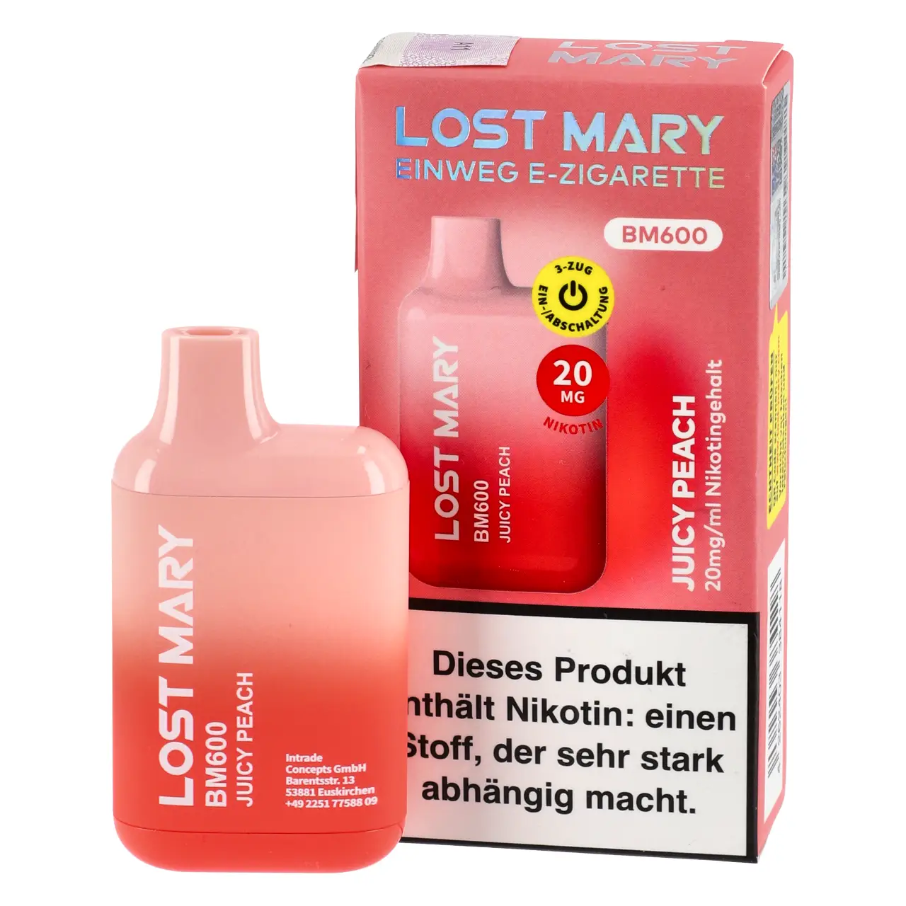 Lost Mary BM600 Pfirsich Ice (Peach Ice) Einweg E-Shisha, 2ml Juicy Peach - Lost Mary Einweg Vape by Elfbar