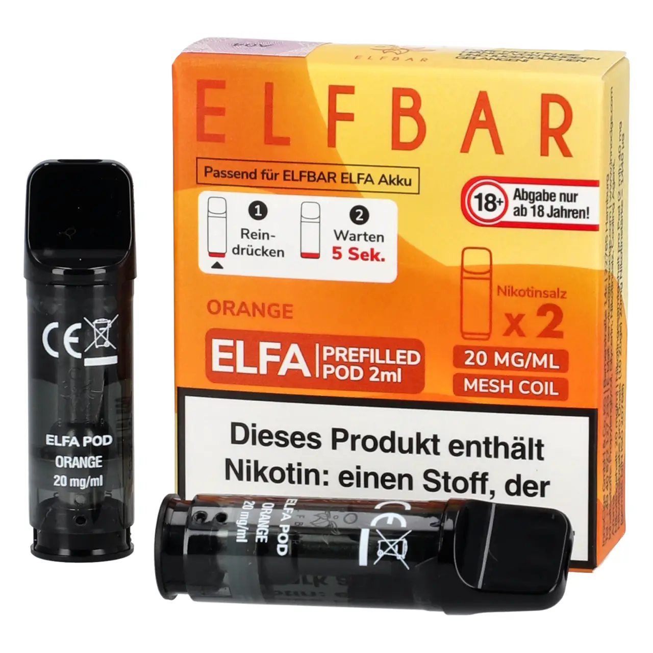 Orange - Elf Bar ELFA Prefilled POD für Mehrweg Vape - befüllt mit 2ml Liquid - 2er Packung