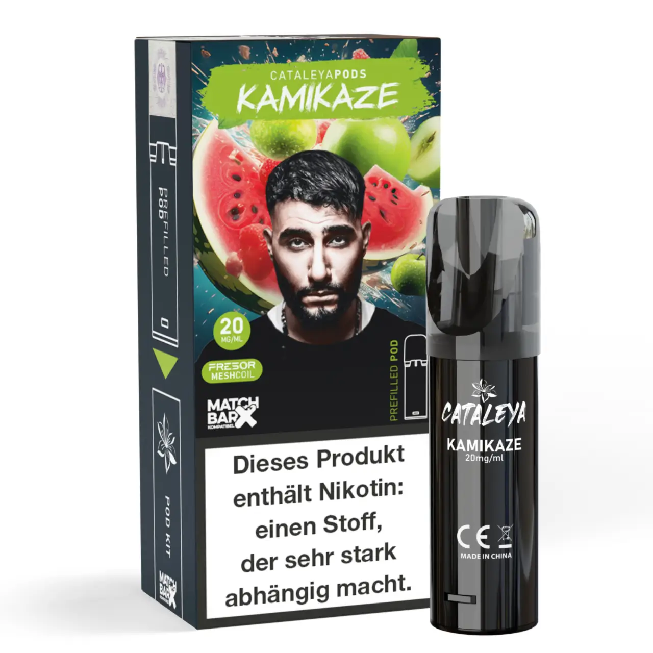 Cataleya POD Apfel Wassermelone (Kamikaze) Prefilled mit 2ml Liquid Kamikaze - Cataleya by Samra Prefilled Pod für Mehrweg Vape - befüllt mit 2ml Liquid - MatchBar X kompatibel
