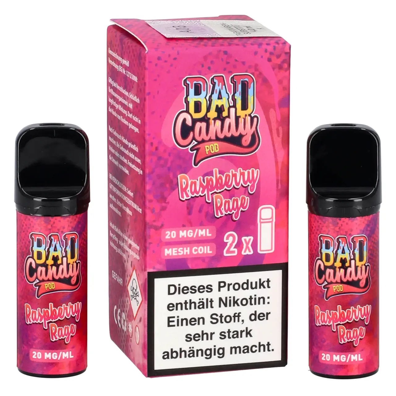 Bad Candy Pod2Go Himbeere Guave Limonade Vanille Ice (Raspberry Rage) Prefilled Pod, 2-er Pack Raspberry Rage - Bad Candy Pod für Mehrweg Vape - befüllt mit 2ml Liquid - ELFA kompatibel - 2er Packung