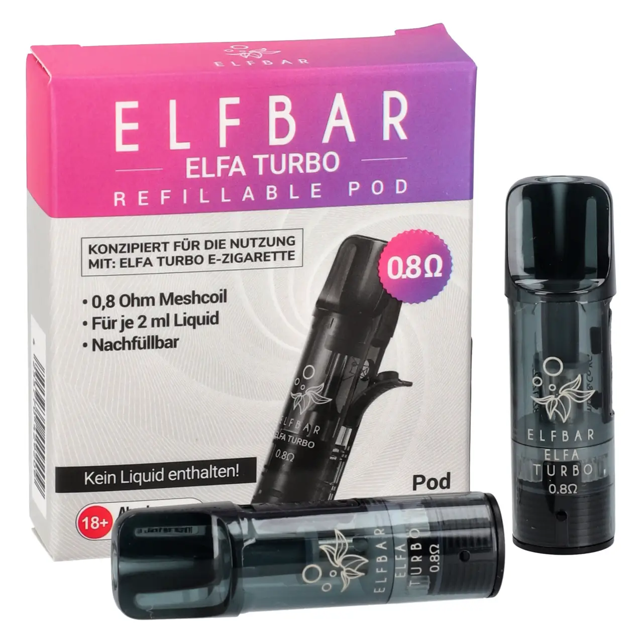 Elfbar ELFA Turbo Refillable Pod - 0,8 Ohm - 2-er Packung Elfbar Elfa Turbo Refillable Pod 0,8 Ohm