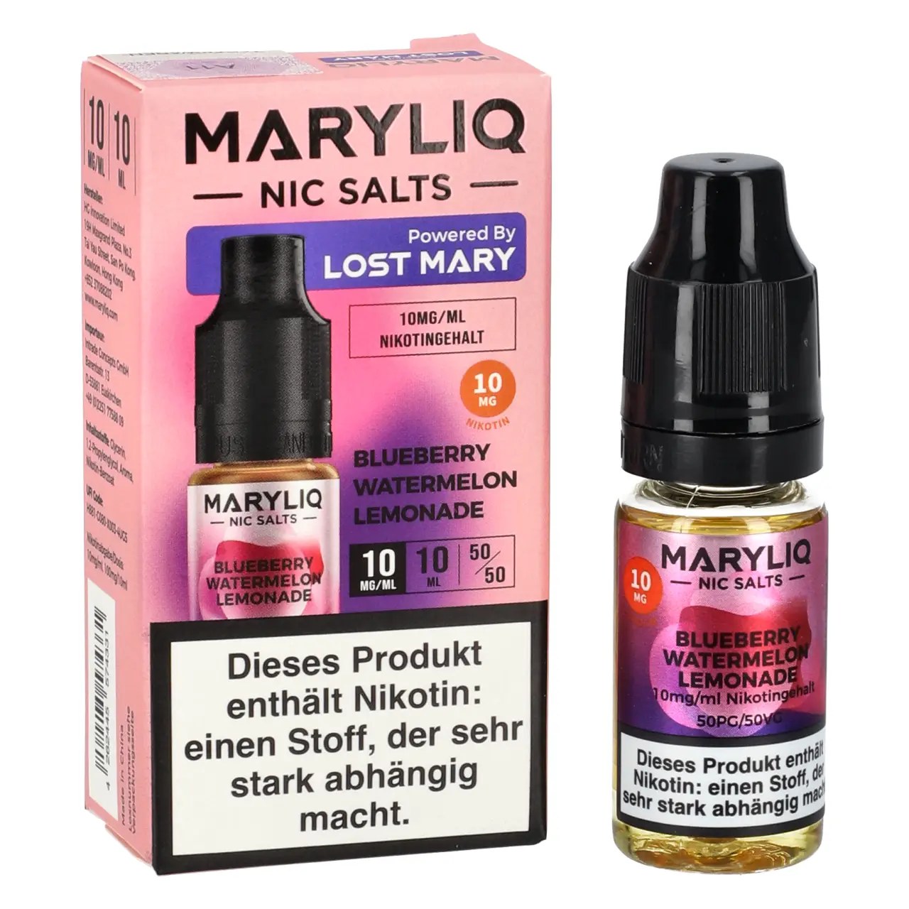 Maryliq Blaubeere Wassermelone Limonade (Blueberry Watermelon Lemonade) Nikotinsalz Liquid, 10ml Maryliq Blueberry Watermelon Lemonade Nikotinsalz Liquid 10ml