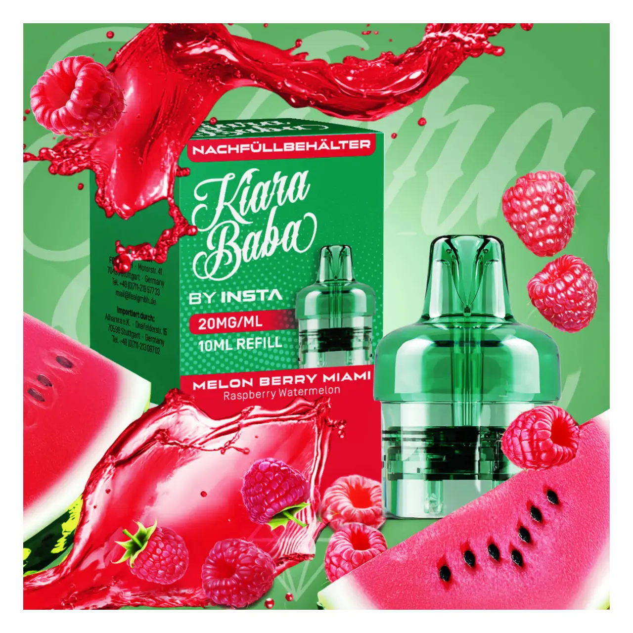 Kiara Baba 10K - Melon Berry Miami - Himbeere Wassermelone - Refill Container mit 10ml Liquid Kiara Baba - Melon Berry Miami