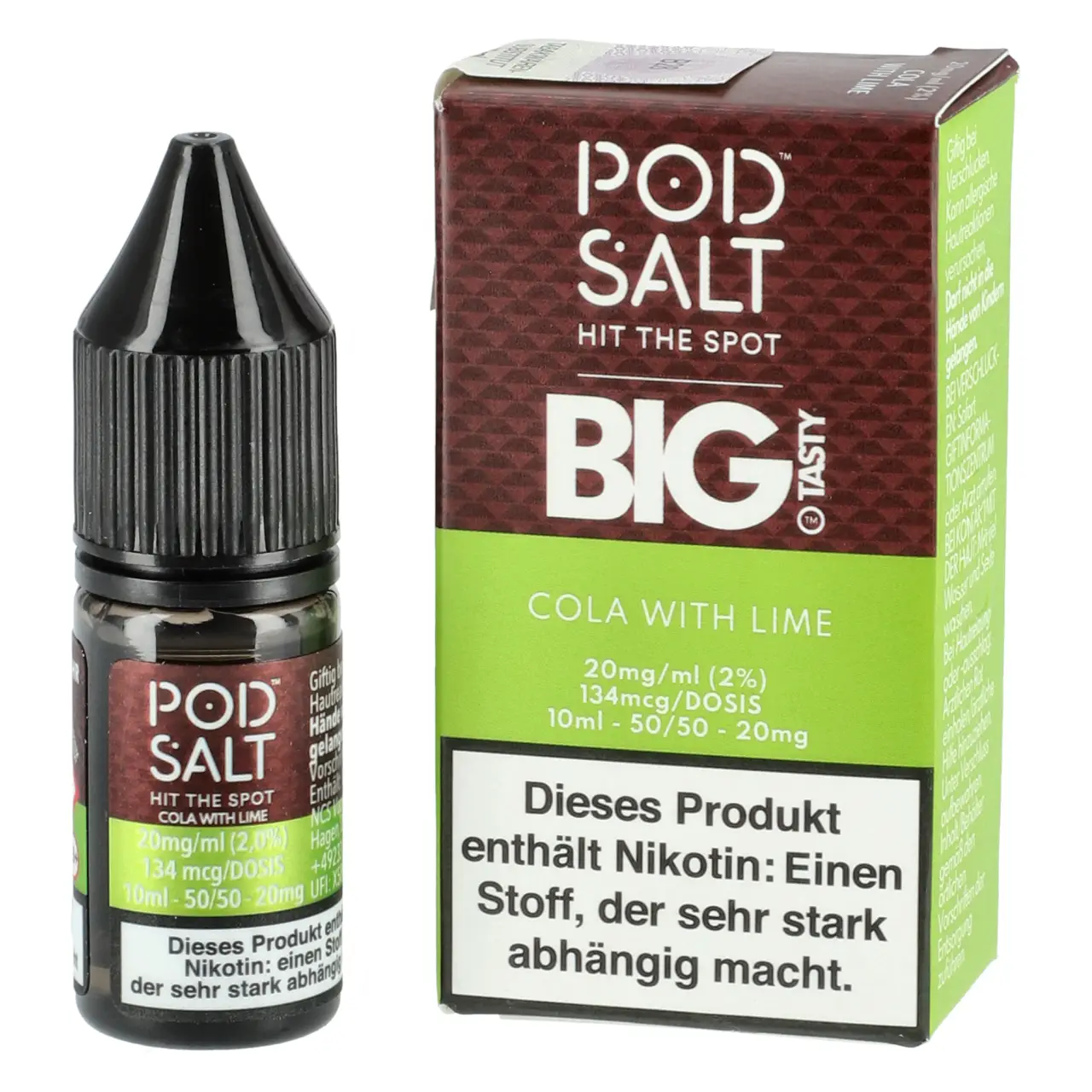 Pod Salt Fusion Cola Limette (Big Tasty - Cola with Lime) Nikotinsalz Liquid, 10ml Big Tasty - Cola with Lime - Pod Salt Fusion Nikotinsalz Liquid 10ml