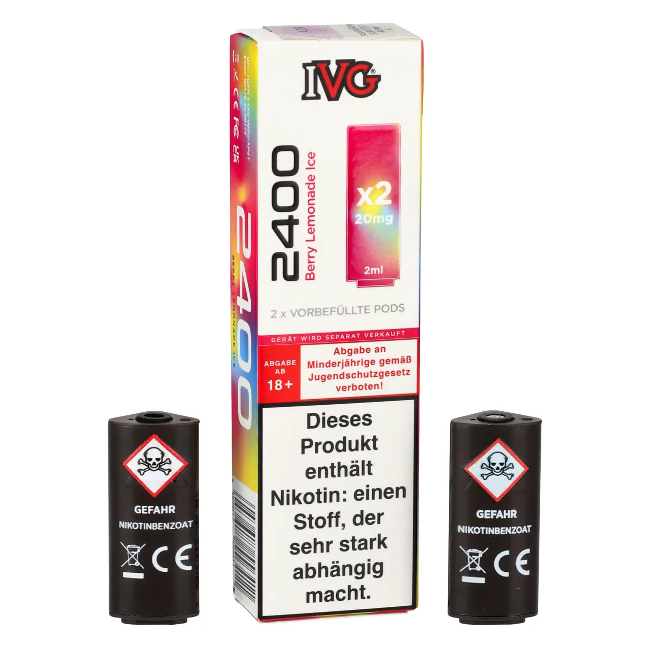 IVG 2400 Beerenmix Limonade Ice (Berry Lemonade Ice) Prefilled Pod, 2-er Pack Berry Lemonade Ice - IVG 2400 vorbefüllte Pods für Mehrweg Vape - 2er Packung