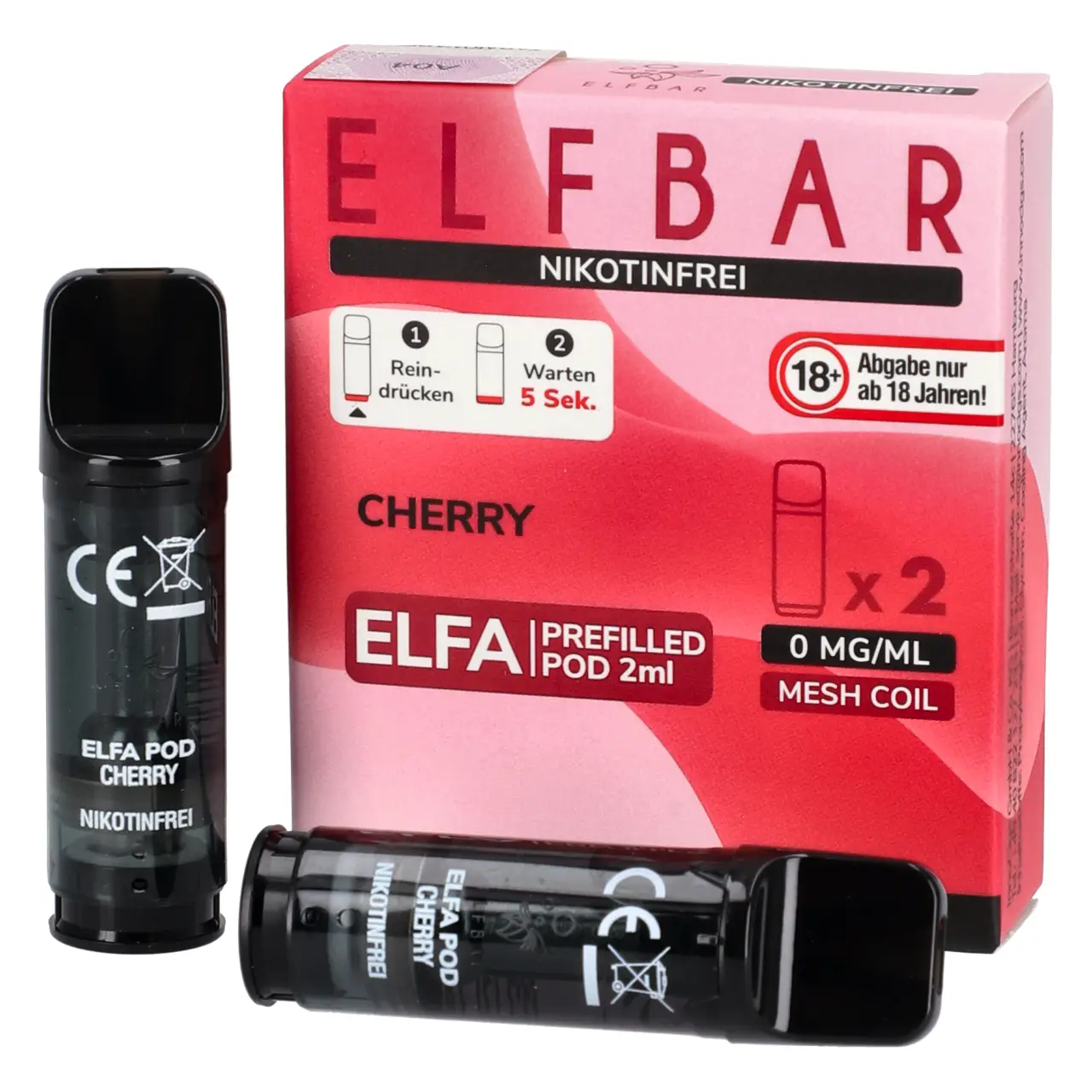 Nikotinfrei - Elf Bar ELFA Pod Kirsche (Cherry), 2ml Liquid, 2-er Pack Nikotinfreie Elfbar ELFA Pods Cherry