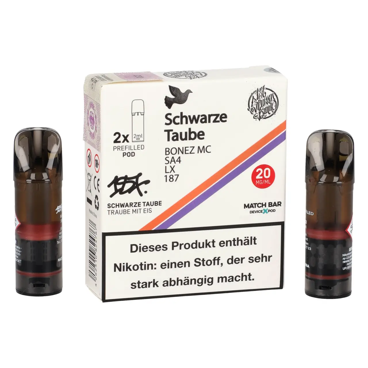 187 Strassenbande POD Schwarze Taube - schwarze Traube Ice - 2ml Liquid, 2er Pack 187 Pods Schwarze Taube im 2er Pack