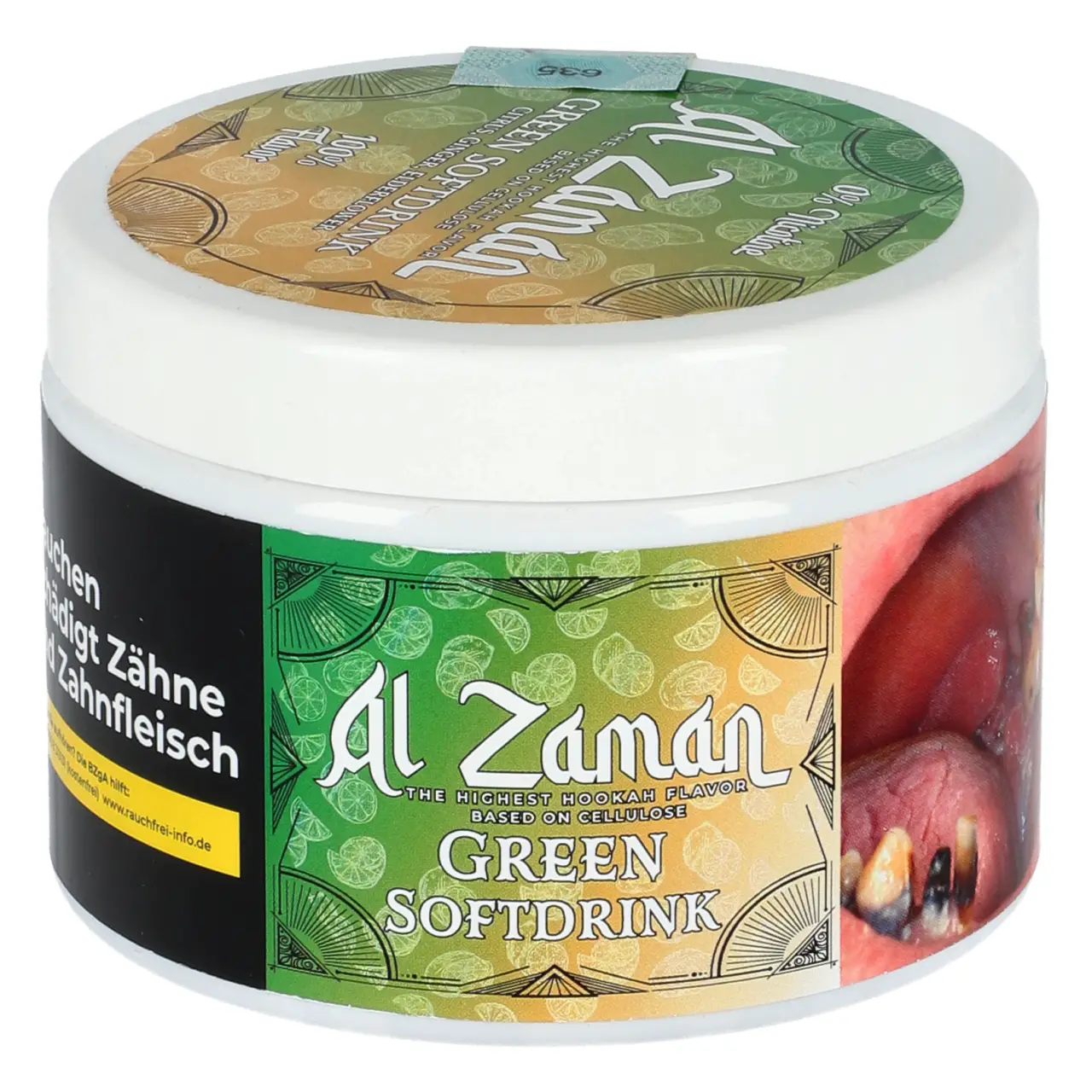 Al Zaman Holunderblüte Ingwer Zitrone (Green Softdrink) nikotinfreier Shisha Tabak, 200g Al Zaman Green Softdrink Shisha Tabak Ersatz 200g