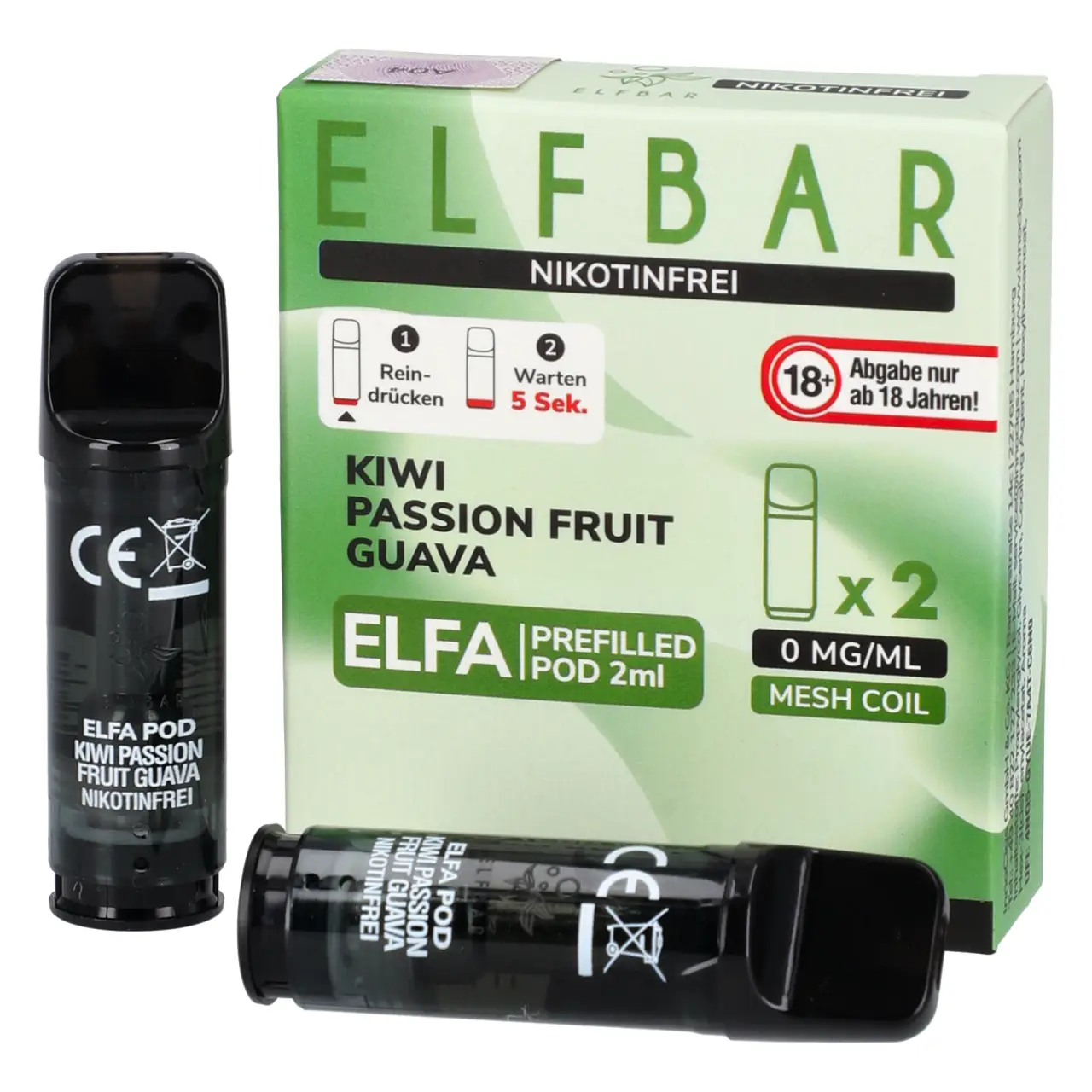 Nikotinfrei - Elf Bar ELFA Pod Kiwi Maracuja Guave (Kiwi Passion Fruit Guava), 2ml Liquid, 2-er Pack Nikotinfreie Elfbar ELFA Pods Kiwi Passion Fruit Guava