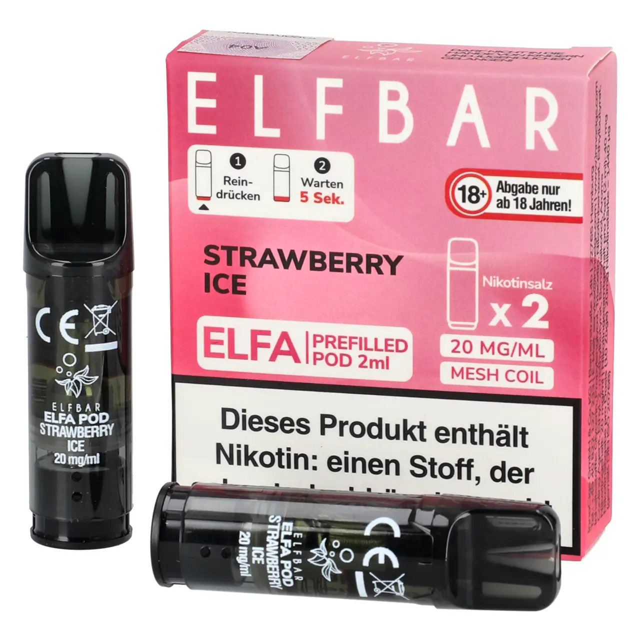 Elf Bar ELFA Pod Erdbeere Ice (Strawberry Ice), 2ml Liquid, 2-er Pack Strawberry Ice - Elf Bar ELFA Prefilled POD für Mehrweg Vape - befüllt mit 2ml Liquid - 2er Packung