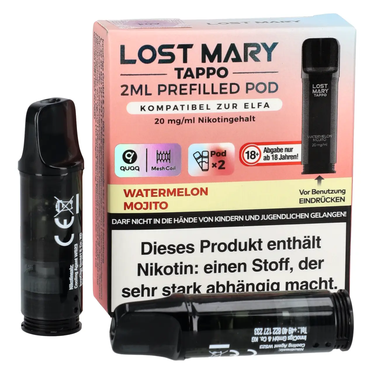 Lost Mary Tappo POD Wassermelone Mojito (Watermelon Mojito) Prefilled mit 2ml Liquid, 2er Packung Lost Mary Tappo Prefilled Pod - Watermelon Mojito - 2er Packung