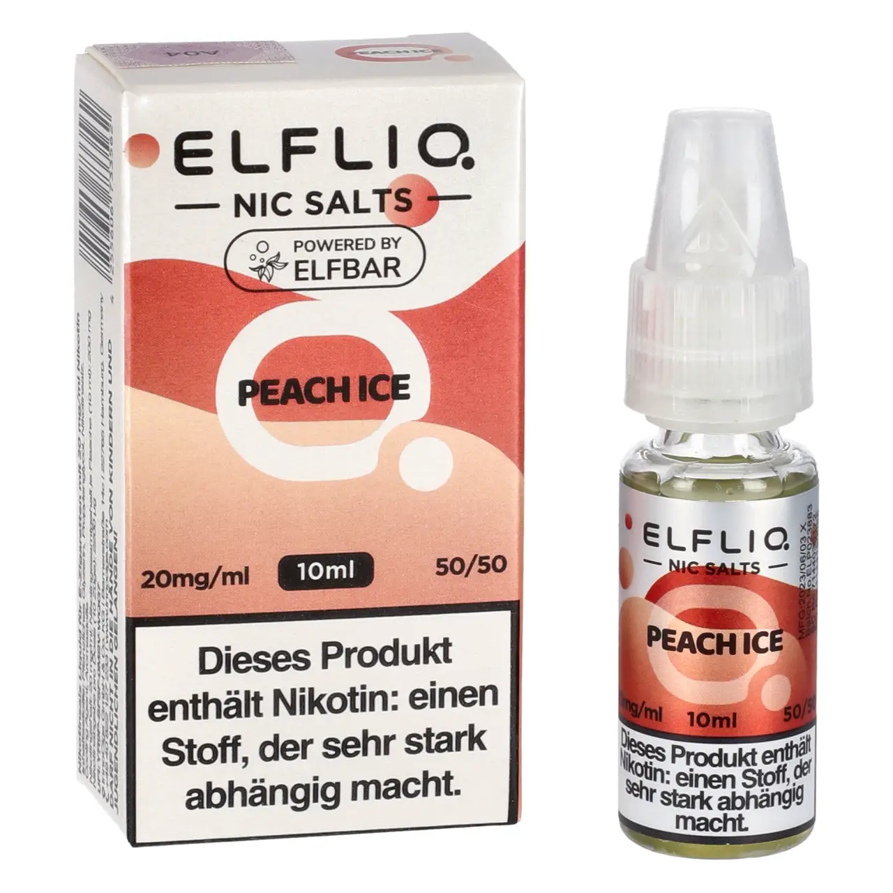 Elfliq Pfirsich Ice (Peach Ice) Nikotinsalz Liquid, 10ml Peach Ice - Elfliq by Elfbar Nikotinsalz Liquid für Mehrweg Vape - 10ml