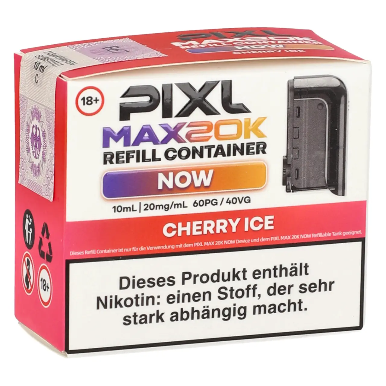 Pixl Max 20K Now Cherry Ice (Kirsche Ice) Refill Container - 10 ml Liquid Tank Pixl Max 20K Now Refill Container Cherry Ice