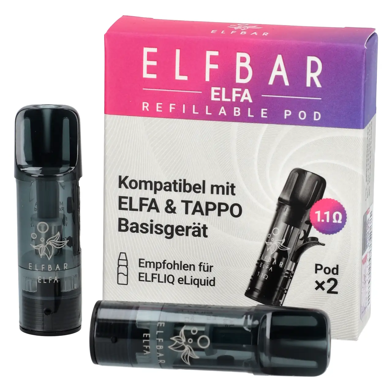 Elfbar ELFA Refillable Pod - 1,1 Ohm - 2-er Packung Elfbar Elfa Refillable Pod 1,1 Ohm ELFA & Tappo kompatibel