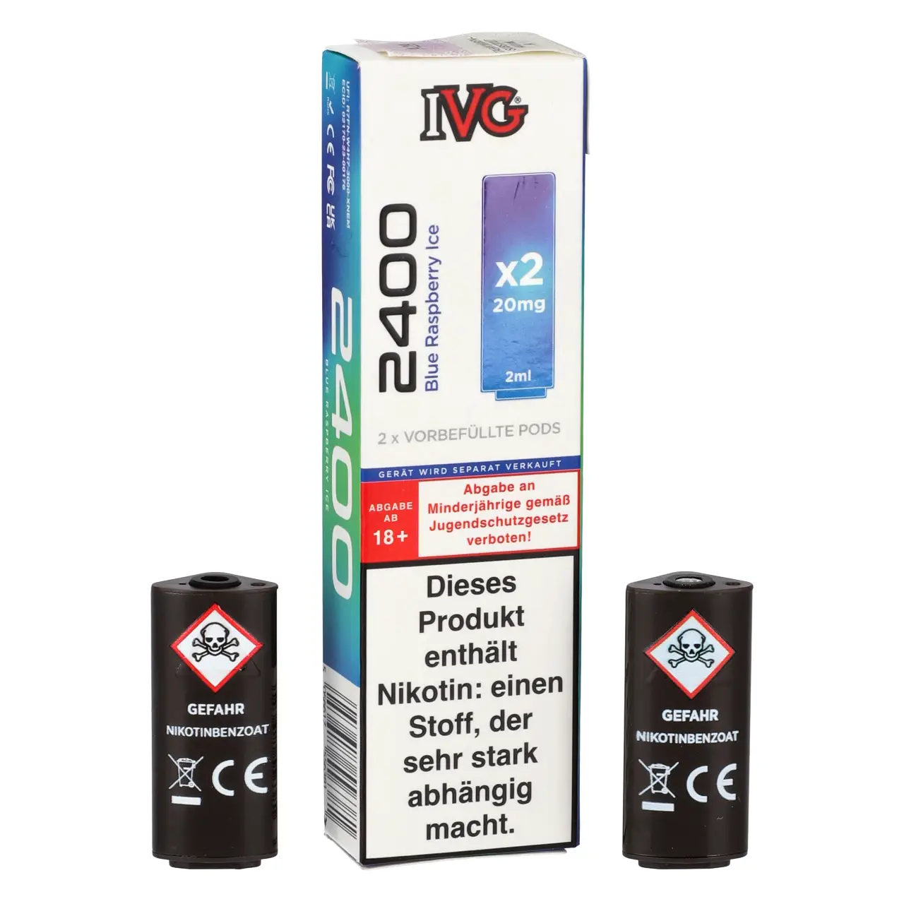 IVG 2400 Heidelbeere Himbeere Ice (Blue Raspberry Ice) Prefilled Pod, 2-er Pack Blue Raspberry Ice - IVG 2400 vorbefüllte Pods für Mehrweg Vape - 2er Packung
