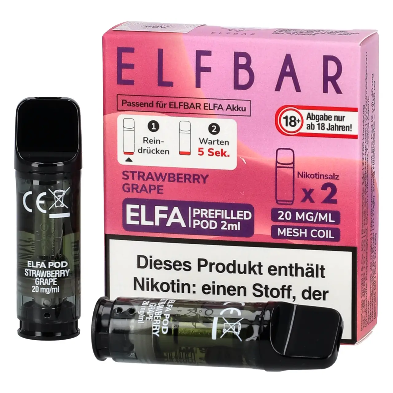 Strawberry Grape - Elf Bar ELFA Prefilled POD für Mehrweg Vape - befüllt mit 2ml Liquid - 2er Packung