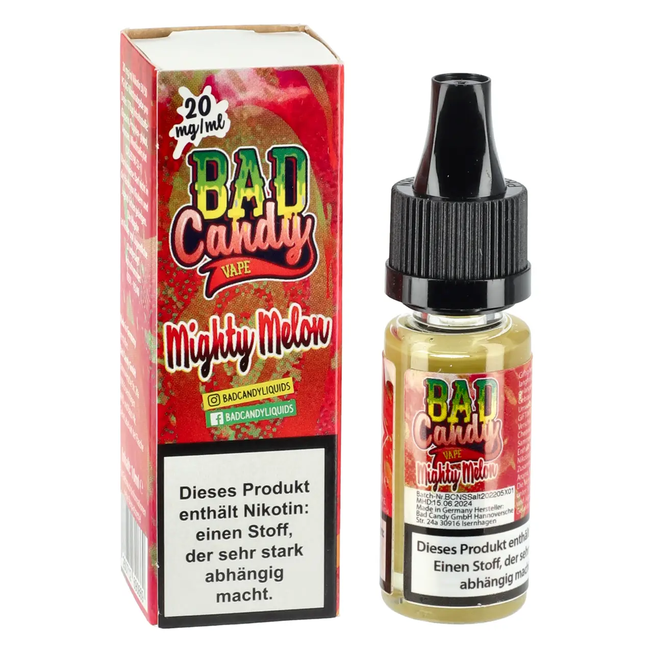 Mighty Melon - Bad Candy Vape Nikotinsalz Liquid für Mehrweg Vape - 10ml