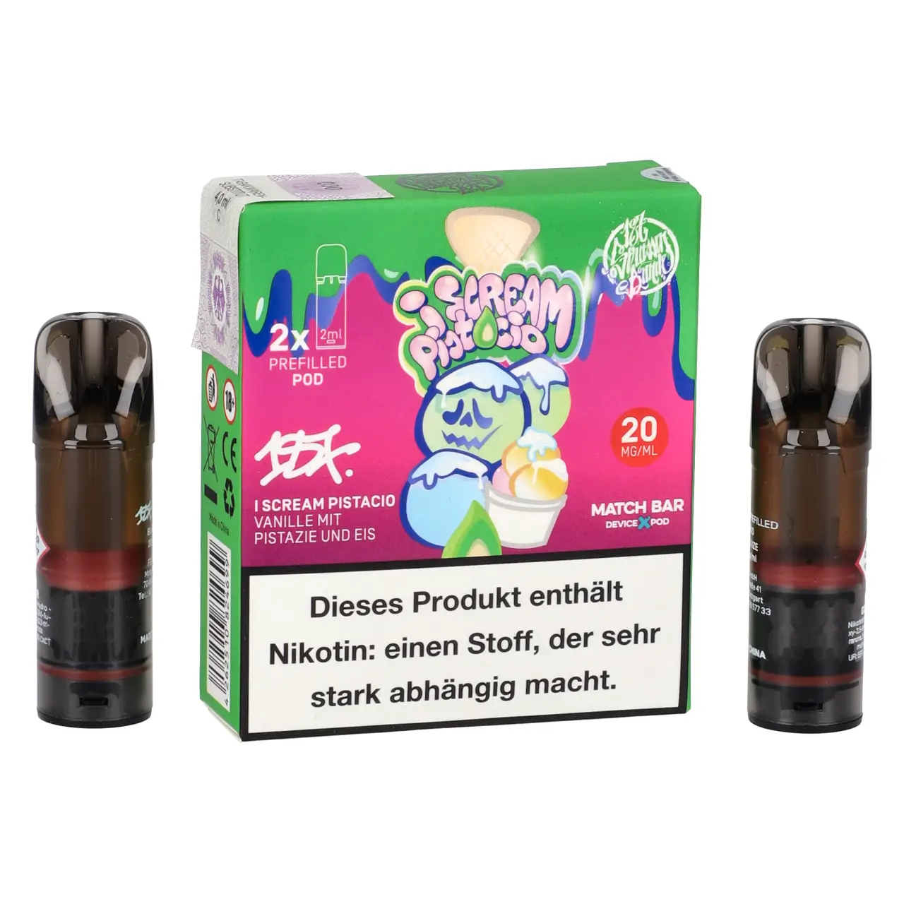 187 Strassenbande POD I Scream Pistacio - Pistazie Vanille Eiscreme - 2ml Liquid, 2er Pack 187 Pods I Scream Pistacio im 2er Pack